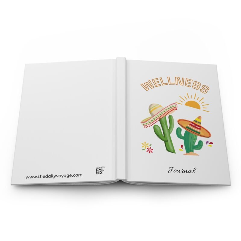 Soft Matte White Wellness journal cover with Sunny Festive Cactus illustrations
