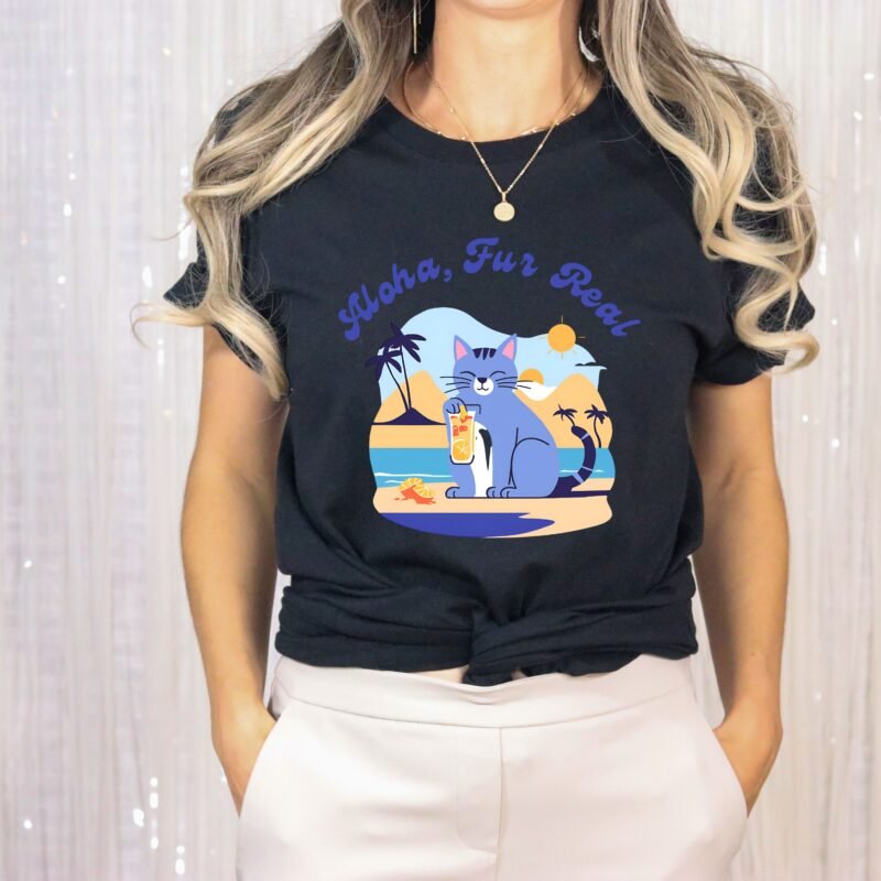 Aloha Fur Real Beach Cat T shirt - Image 12