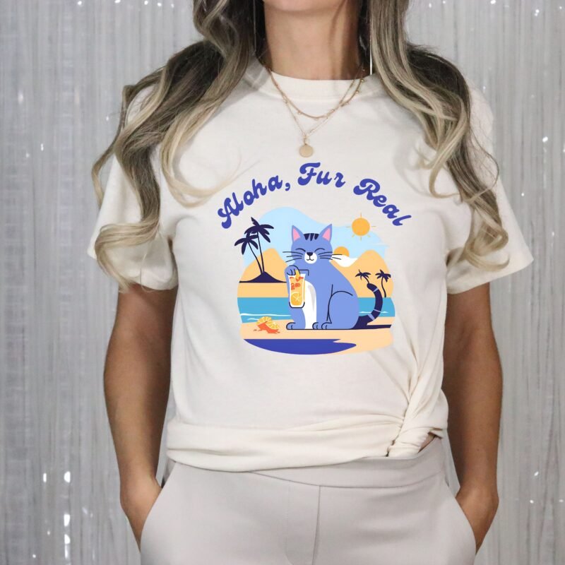 Aloha Fur Real Beach Cat T shirt - Image 11