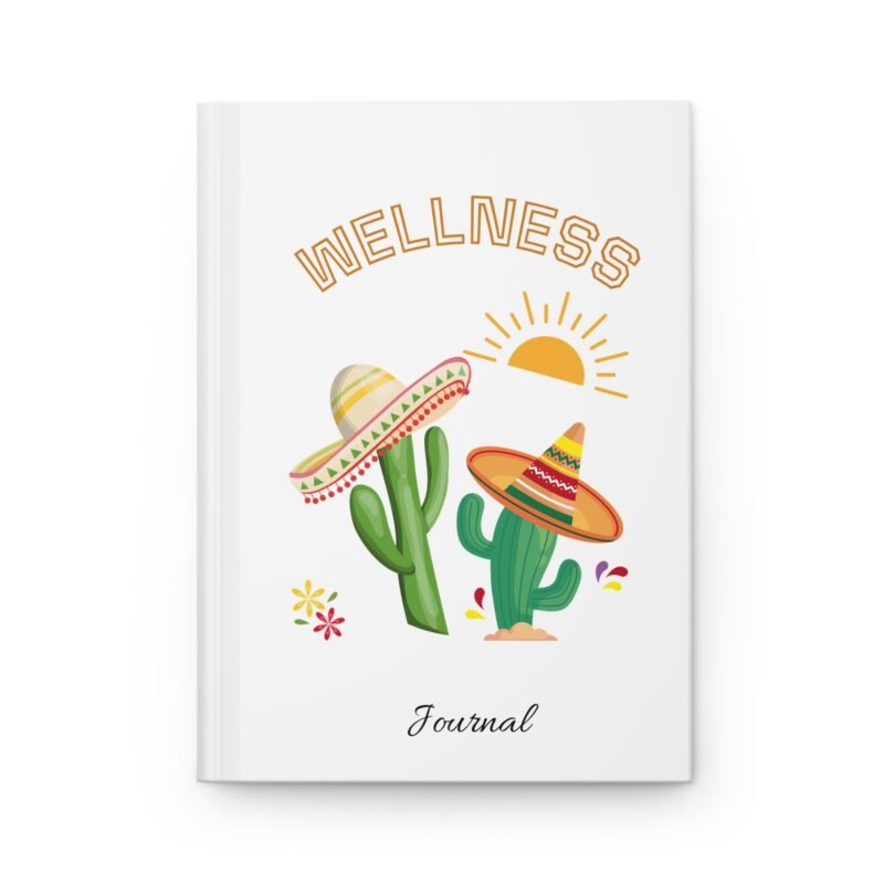 Soft Matte White Wellness journal cover with Sunny Festive Cactus illustrations