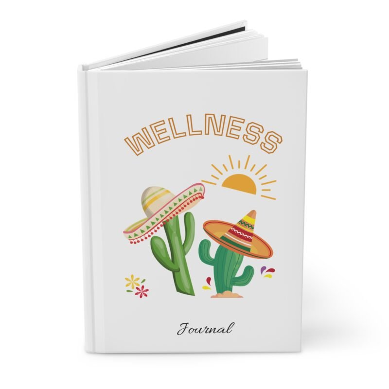 Soft Matte White Wellness journal cover with Sunny Festive Cactus illustrations