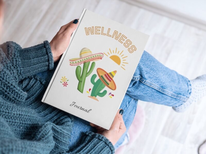 Soft Matte White journal cover with Sunny Festive Cactus illustrations