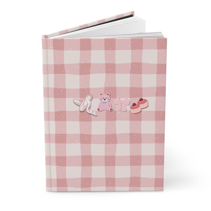 Pink Gingham Kawaii Journal – Cute Bear, Bows & Dessert Hardcover Notebook