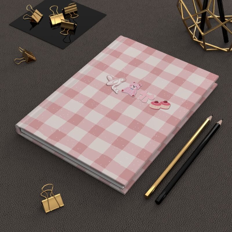 Pink Gingham Kawaii Journal – Cute Bear, Bows & Dessert Hardcover Notebook