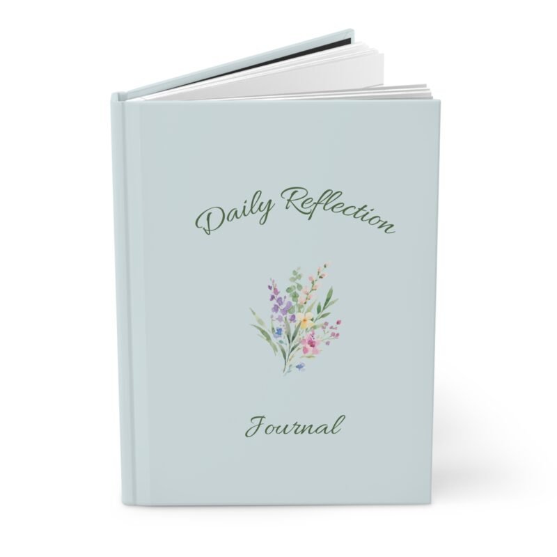 Matte Sage Green journal cover with whimsical Floral illustrations and the quote " Daily Reflection Journal"