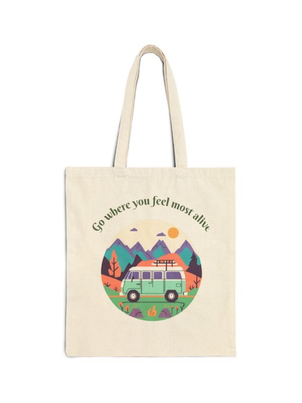Cotton Canvas Tote Bag with camper van in the nature