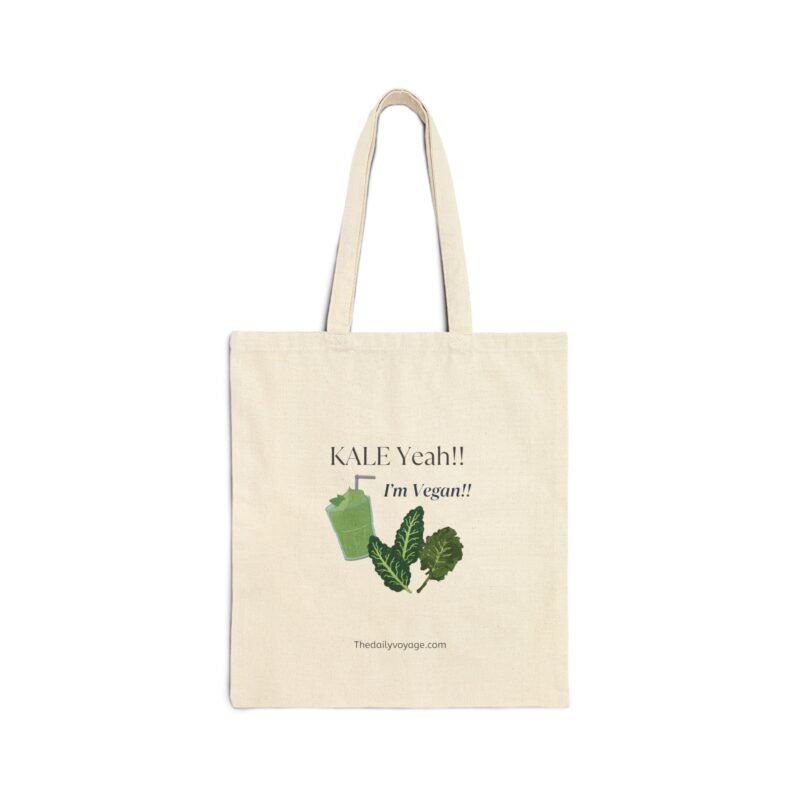 Cotton Canvas Tote Bag with Kale and green smoothie Proud to be vegan