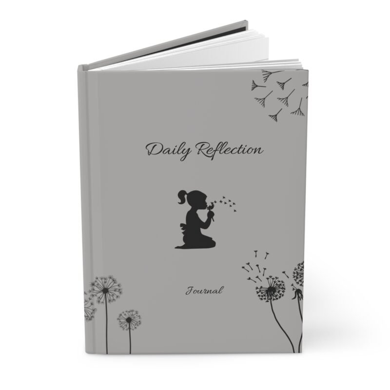 Soft Matte Grey Wellness journal cover with Little girl and dandelion illustrations