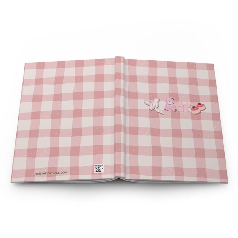 Pink Gingham Kawaii Journal – Cute Bear, Bows & Dessert Hardcover Notebook