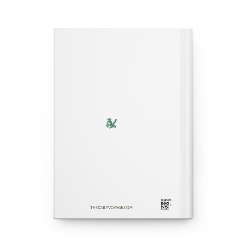 White Matte hardcover journal with the phrase ‘KALE for the body, words for the soul" printed below illustrations of leafy greens kale, placed on a white cloth with dried flowers.