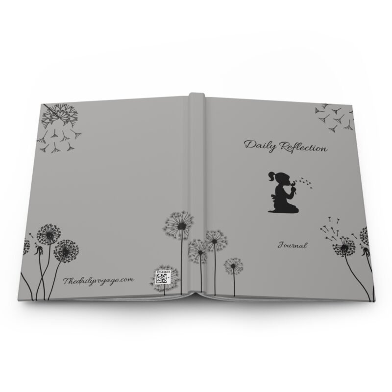 Soft Matte Grey Wellness journal cover with Little girl and dandelion illustrations