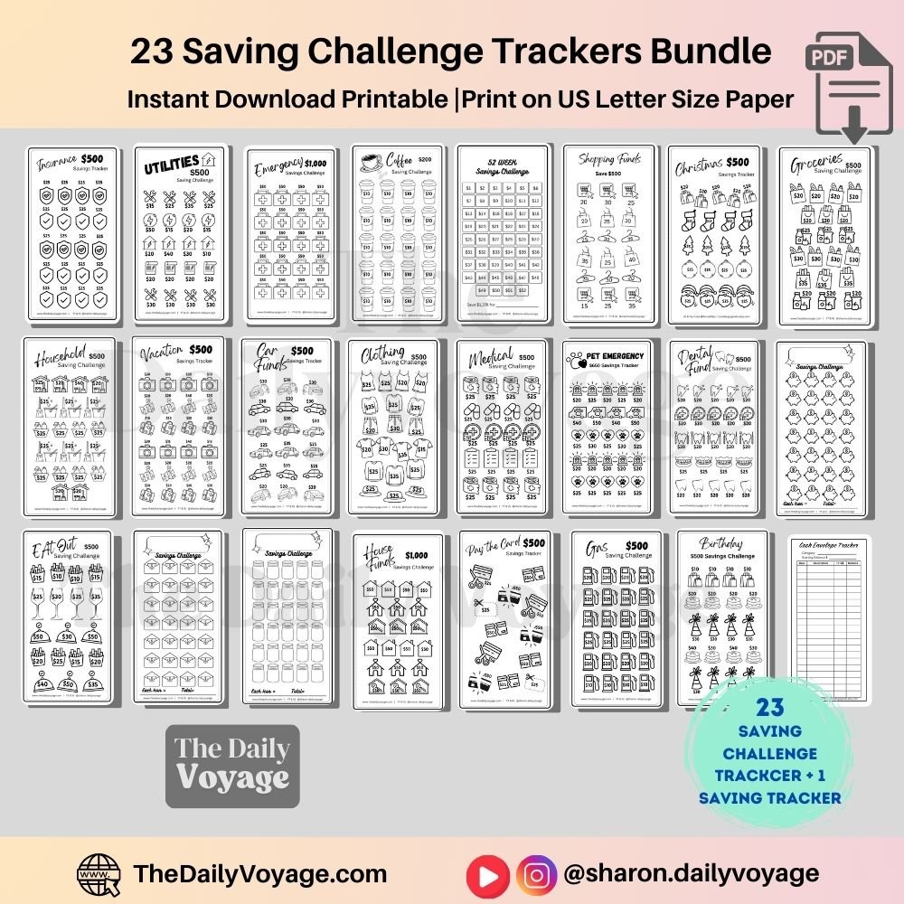 Digital download printable 24 Saving Challenge Bundle A6