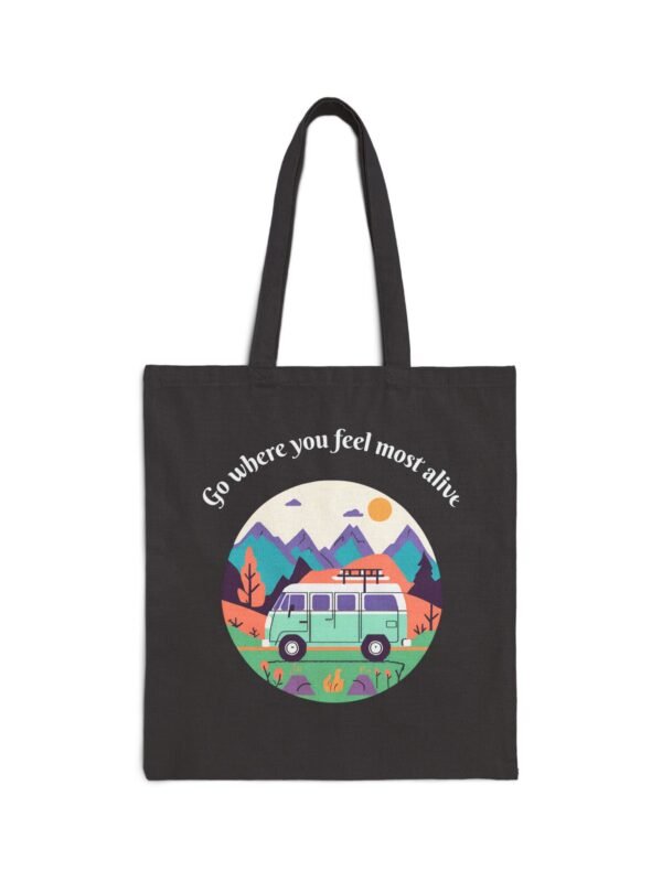 Cotton Canvas Tote Bag with camper van in the nature