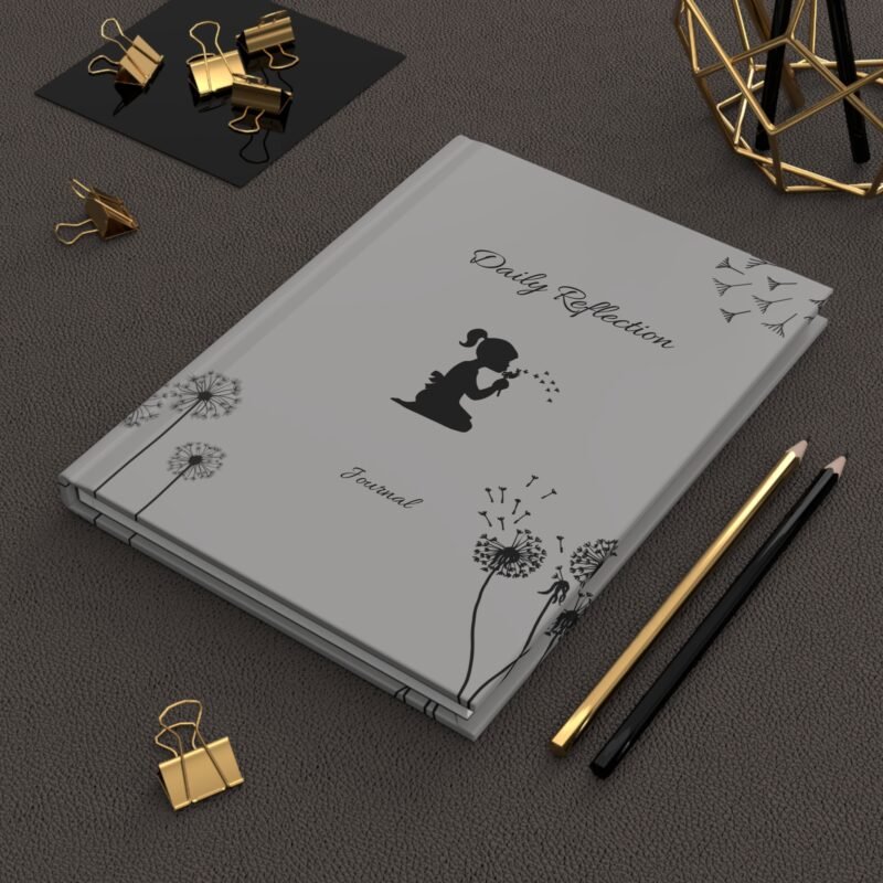 Soft Matte Grey Wellness journal cover with Little girl and dandelion illustrations