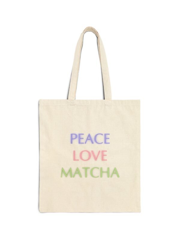 Cotton Canvas Tote Bag in natural color with neon peace love matcha writing