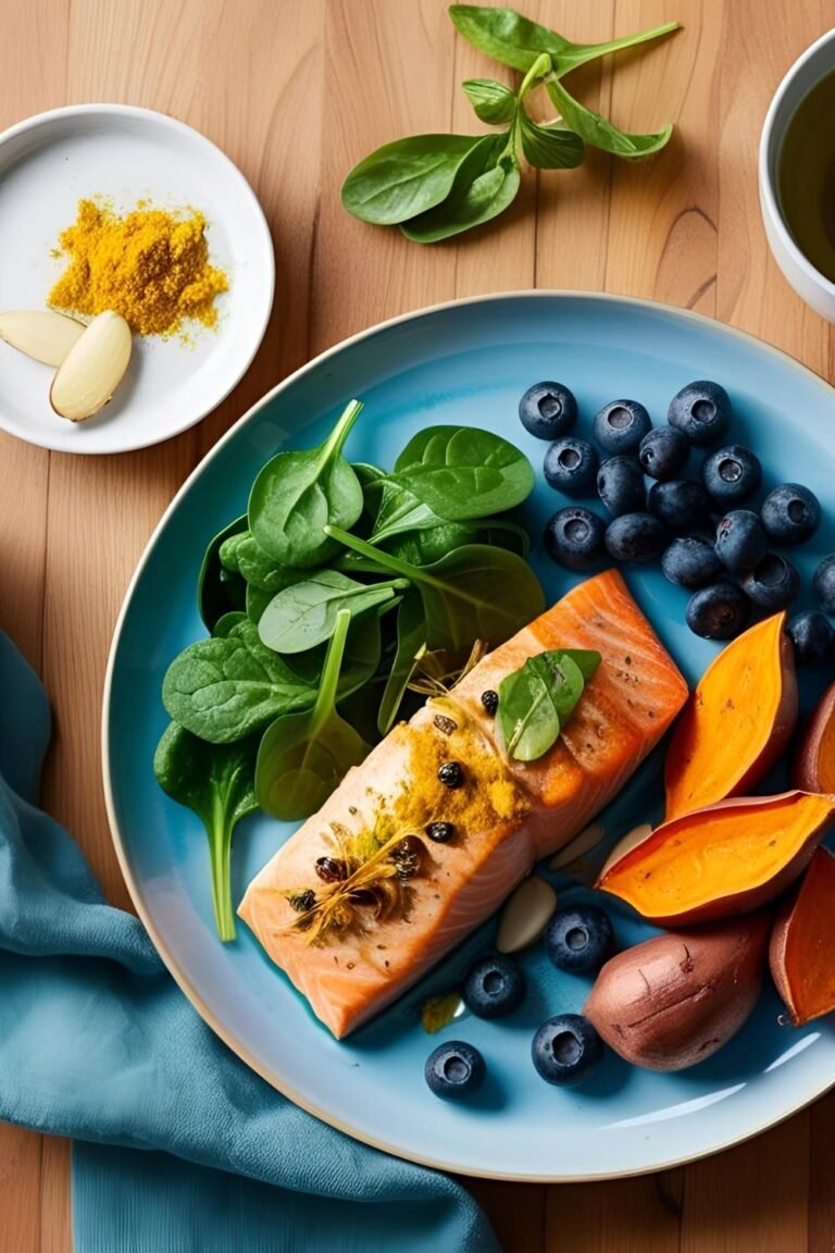 top 10 superfood for boosting immunity salmon sweet potate, spinach , blue berries , garlic ginger